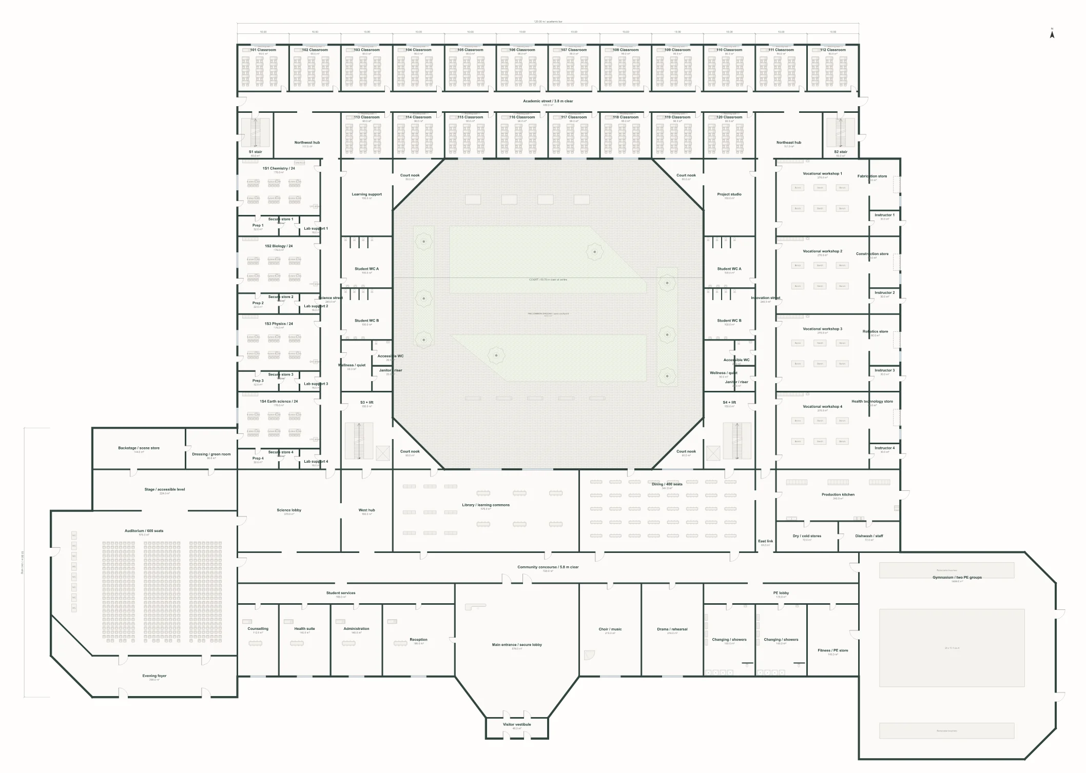 The school's ground floor, open in a shared project