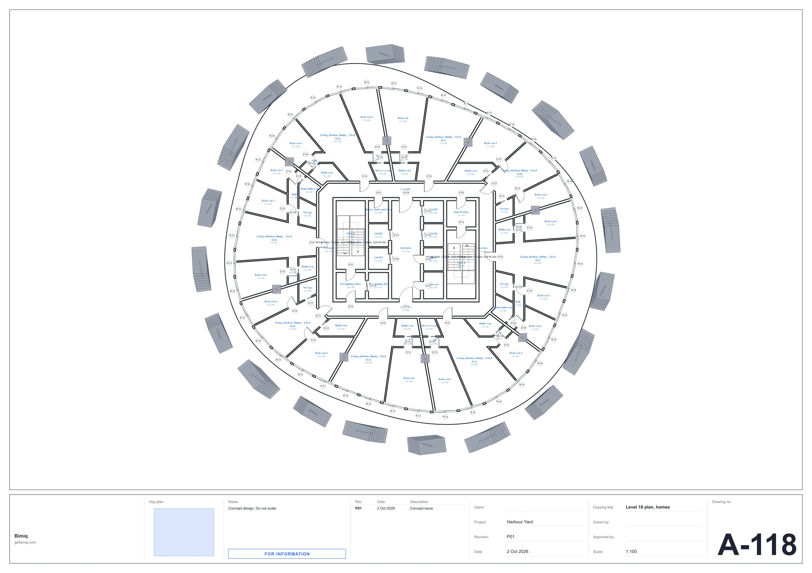 Sheet A-118, level 18 plan, homes